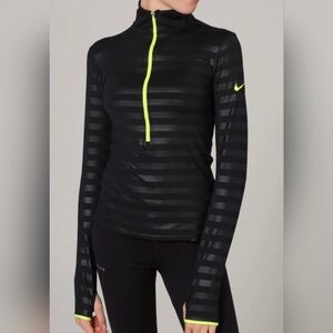 Nike Pro Dri FIT Womens Black Striped 1/4 Zip Long Sleeve Top. 622313-010 Large